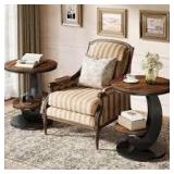 Kerlin 19.7 in. Brown & Black Round Wood Side Table, 2-Tier End Table with Metal Arc-Shaped Frame, Set of 2