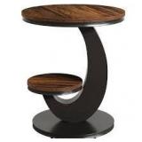 Kerlin 19.7 in. Brown & Black Round Wood Side Table, 2-Tier End Table with Metal Arc-Shaped Frame, Set of 2