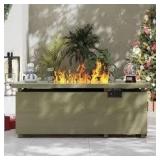 Greige 51 in. 50000 BTU Rectangular Metal Propane Outdoor Fire Pit Table with Glass Wind Guard Lid Fire Glass Beads