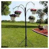 84 in. 4-Arm Metal Hanging Basket Stand with Adjustable Arms