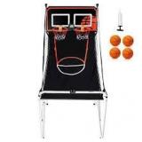 Foldable Basketball Arcade Game, 2-Player Indoor Dual Shot Sport with 4-Balls, 8-Modes, LCD Scoreboard, Black and White