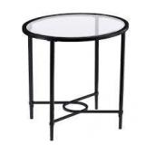 HomeRoots Bernadette 25 in. W Black 24.75 in. H Oval Glass End Table