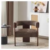 Eryndor Modern Velvet Upholstered Accent Arm Chair, Solid Wood, Dark Brown Plus Walnut