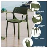 WESTIN OUTDOOR Frond and Form Outdoor Patio Assembled Poly Plastic Stacking Dining Armchair (Set of 2), Olive Green