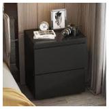 FUFU&GAGA Black 2-Drawer Wood Grain Nightstands Side Table Bedside Table 18.9 in. H x 15.7 in. W x 11.6 in. D