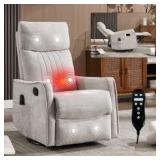 Boyel Living Light Gray Heat Massage Manual Recliner Chair with Rocker and Swivel in Fabric for Living Room