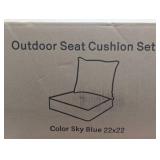 Set of 2 -22 in. x 22 in. x 4 in. Square Outdoor Deep Seating Cushion Set Seat and Back Cushion for Chair and Sofa Sky Blue