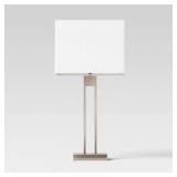 Window Pane Table Lamp with USB Nickel - Threshold: Modern Metal Body, Linen Cylinder Shade, ETL Listed