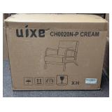 Mid-Century Cream Wood Frame Faux Leather Upholstered Accent Arm Chair With 1 Pillow