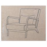 Mid-Century Cream Wood Frame Faux Leather Upholstered Accent Arm Chair With 1 Pillow