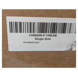 Mid-Century Cream Wood Frame Faux Leather Upholstered Accent Arm Chair With 1 Pillow