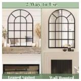 24"x 36" Window Pane Wall Mirror Black - Modern Arched Steel Frame, Powder-Coated Finish, Wall Mount