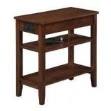 American Heritage 11.25 in, Mahogany Rectangle Wood End Table with Charging Station