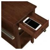 American Heritage 11.25 in, Mahogany Rectangle Wood End Table with Charging Station