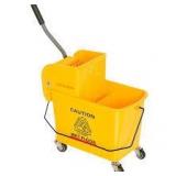 HOMCOM 5 Gal. Yellow Plastic Steel Janitor Mop Bucket with Down Press Wringer and Wheels