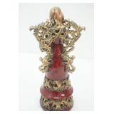 Ceramic Angel, Maroon and gold 12" tall