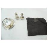 Vintage Silver-Plate Salt & Pepper Shaker Set, Silver-Plate Dish & Saucer.