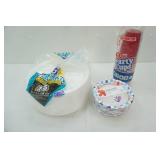 Full Packages, Styrofoam Divided Dinner Plates, Red Dixie Cups, Paper Bowls