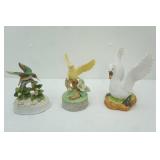 Ceramic Swan Figurine, 2 Ceramic Music Boxes