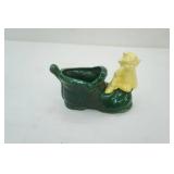 7"x3.5"x5" vintage ceramic planter yellow elf pixie and boot. 1950s