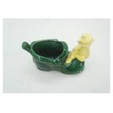 7"x3.5"x5" vintage ceramic planter yellow elf pixie and boot. 1950s