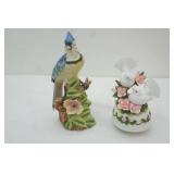 ceramic blue jay statue; ceramic dove music box