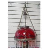 vintage red glass hanging parlor lamp
