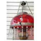 vintage red glass hanging parlor lamp