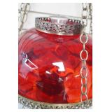 vintage red glass hanging parlor lamp