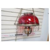 vintage red glass hanging parlor lamp