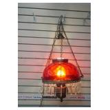 vintage red glass hanging parlor lamp