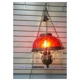 vintage red glass hanging parlor lamp