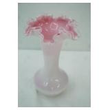 vintage Fenton Peach Crest Milk Glass Vase 8"x 5"