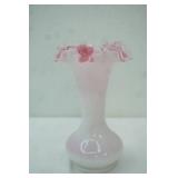 vintage Fenton Peach Crest Milk Glass Vase 8"x 5"