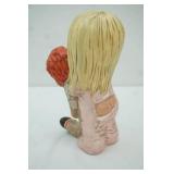 vintage 1970s Ceramichrome Inc Figurine, baby girl with Raggedy Ann Doll 9" tall