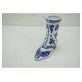 vintage blue & white porcelain boot vase 7"x 7"