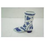 vintage blue & white porcelain boot vase 7"x 7"