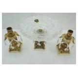 Vintage Hollywood Regency Centerpiece Set. Footed Crystal Compote Bowl & Candle Holders