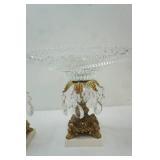 Vintage Hollywood Regency Centerpiece Set. Footed Crystal Compote Bowl & Candle Holders