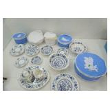 Vintage Blue Dinnerware. Meakin Ironstone & Wedgewood (2 different sets combined)