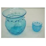 Vintage L.E Smith toothpick holder,Vintage Blue glass Pilgrim Glass Vase