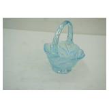 Vintage L.E. Smith Blue Iridescent Carnival Glass Basket "Feather & Fern" 6"x5"x7.5"