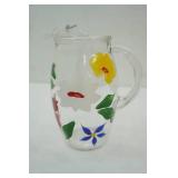Vintage Bartlett Collins Gay Fad hand-painted floral glass pitcher 7.5" tall
