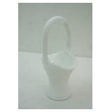 Vintage Milk Glass Diamond Cut Ruffled Hobnail Basket 5"x3.5"x9"