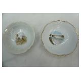 Vintage RCW Bavaria Iridescent Pheasant Serving Bowl; Vintage Niagara Fall Prospect Bowl