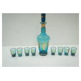 Vintage Czech Genuine Jeweled Bohemia Murmac Decanter and Glass Set