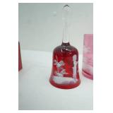 Vintage Fenton Cranberry Glass Lemonade Set with 2 "Mary Gregory" Style Bells, 4 Glasses, 1 large pitcher