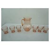 Vintage Pink Depression Glass Pitcher and 6 Tumblers