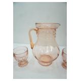 Vintage Pink Depression Glass Pitcher and 6 Tumblers