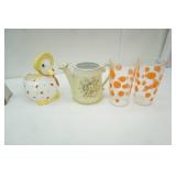 Vintage China watering can planter, ceramic duck planter and other collectible ceramic pieces